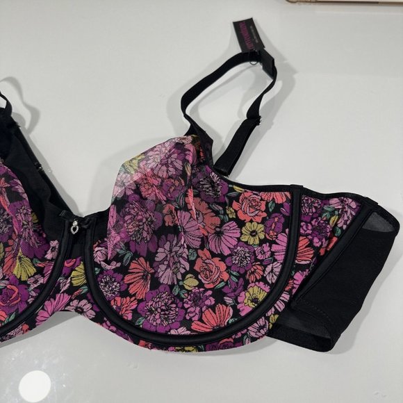 NWT $40 Curvy Couture [ 46C ] Full Figure Mesh Underwire Bra‎ Retro Roses - Picture 6 of 15